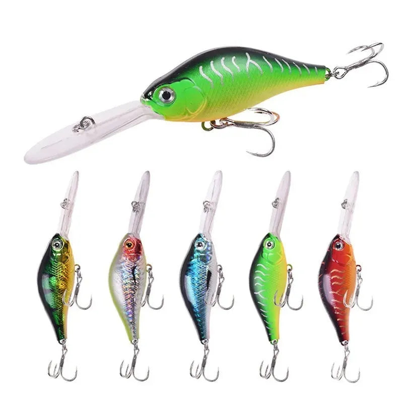 Deep diving mino pattern fishing lure showing floating rock action design