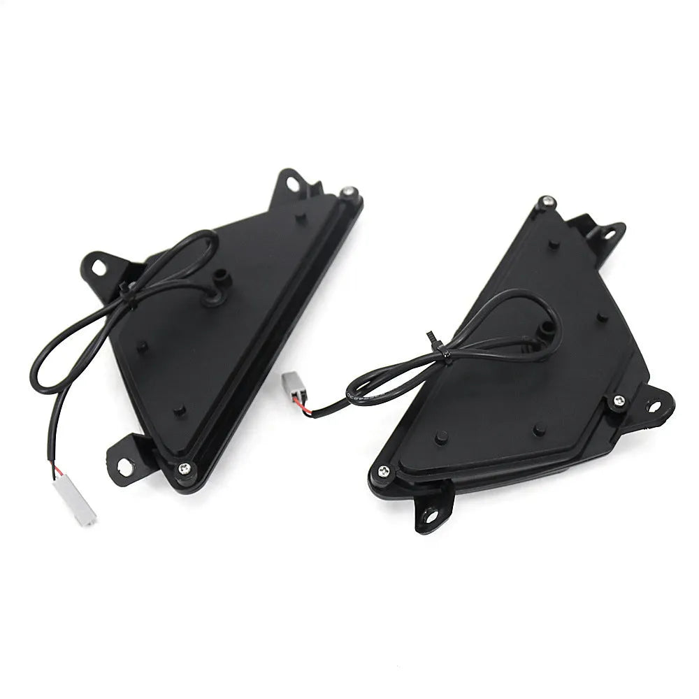 Black Kawasaki Ninja LED turn signal set with hexagonal lens and OEM style plug and play connector