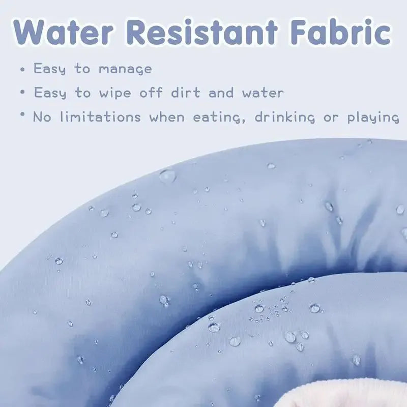 Blue waterproof Elizabethan recovery collar for dogs and cats with adjustable fastening