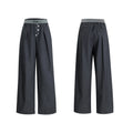 High waist straight-leg suit trousers with button open line design in black or grey colour