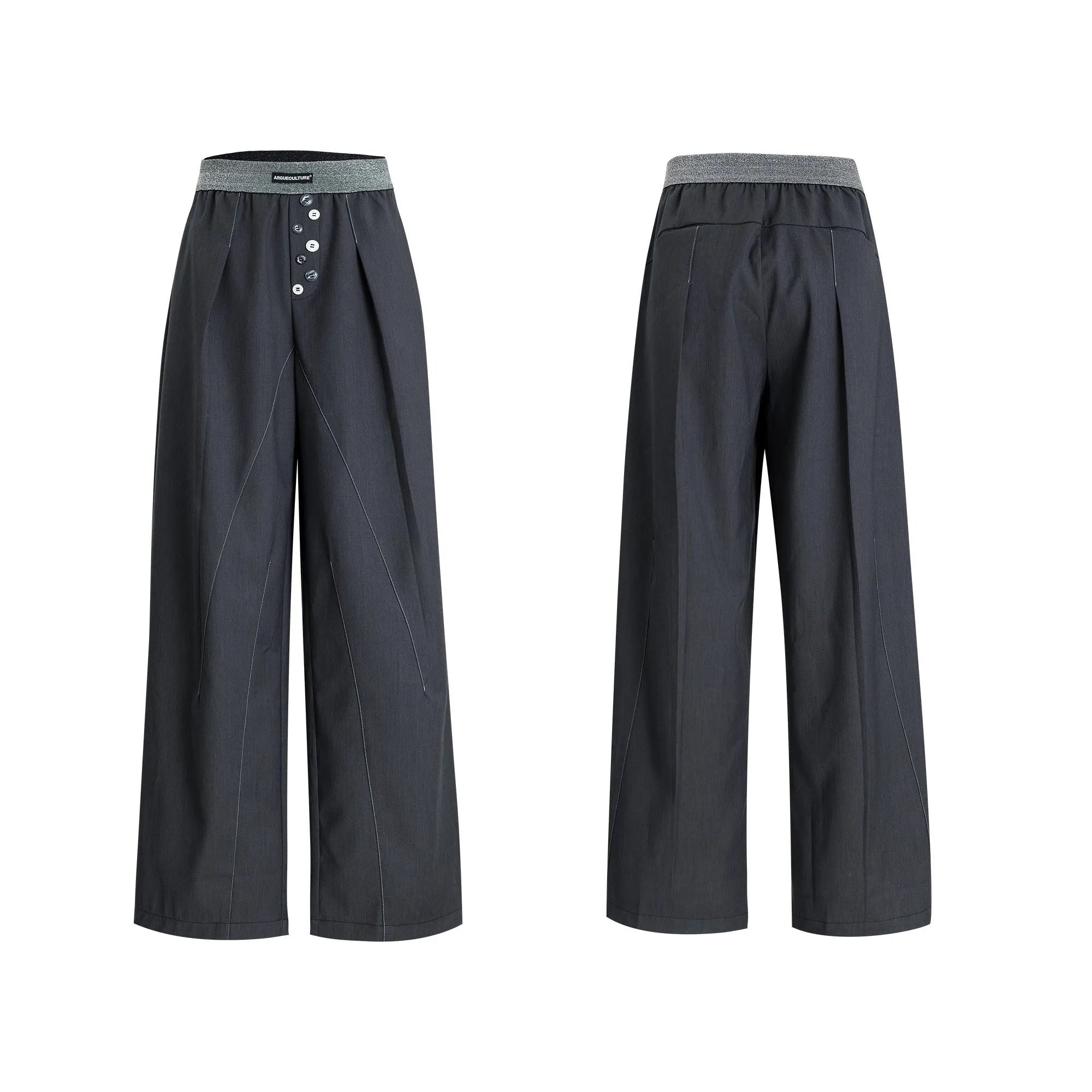 High waist straight-leg suit trousers with button open line design in black or grey colour