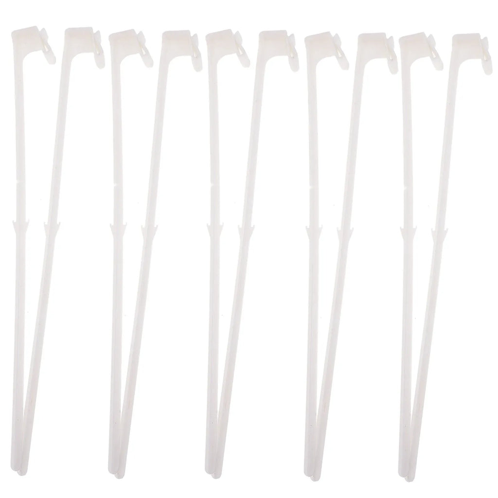 10 white plastic car window flag pole holder clips on a white background.