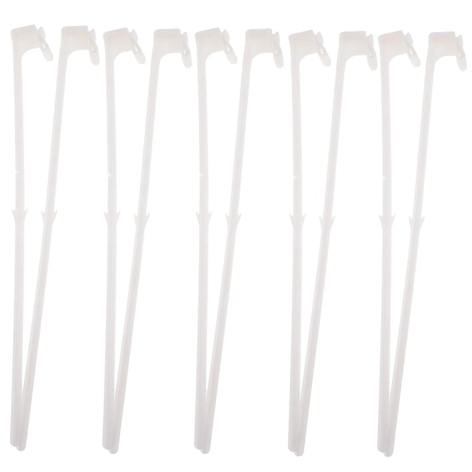 10 white plastic car window flag pole holder clips on a white background.