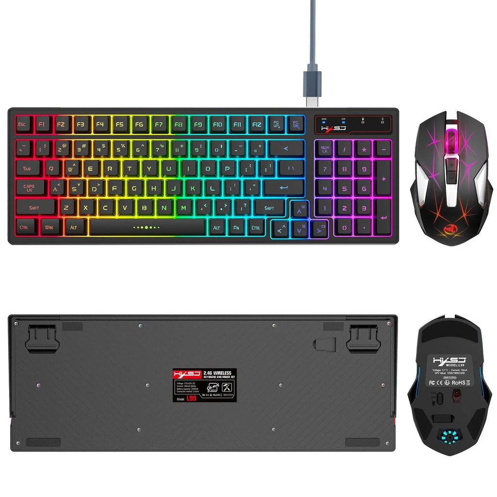L99 wireless rechargeable 2.4G keyboard and mouse film set with RGB glow and Type-C charging