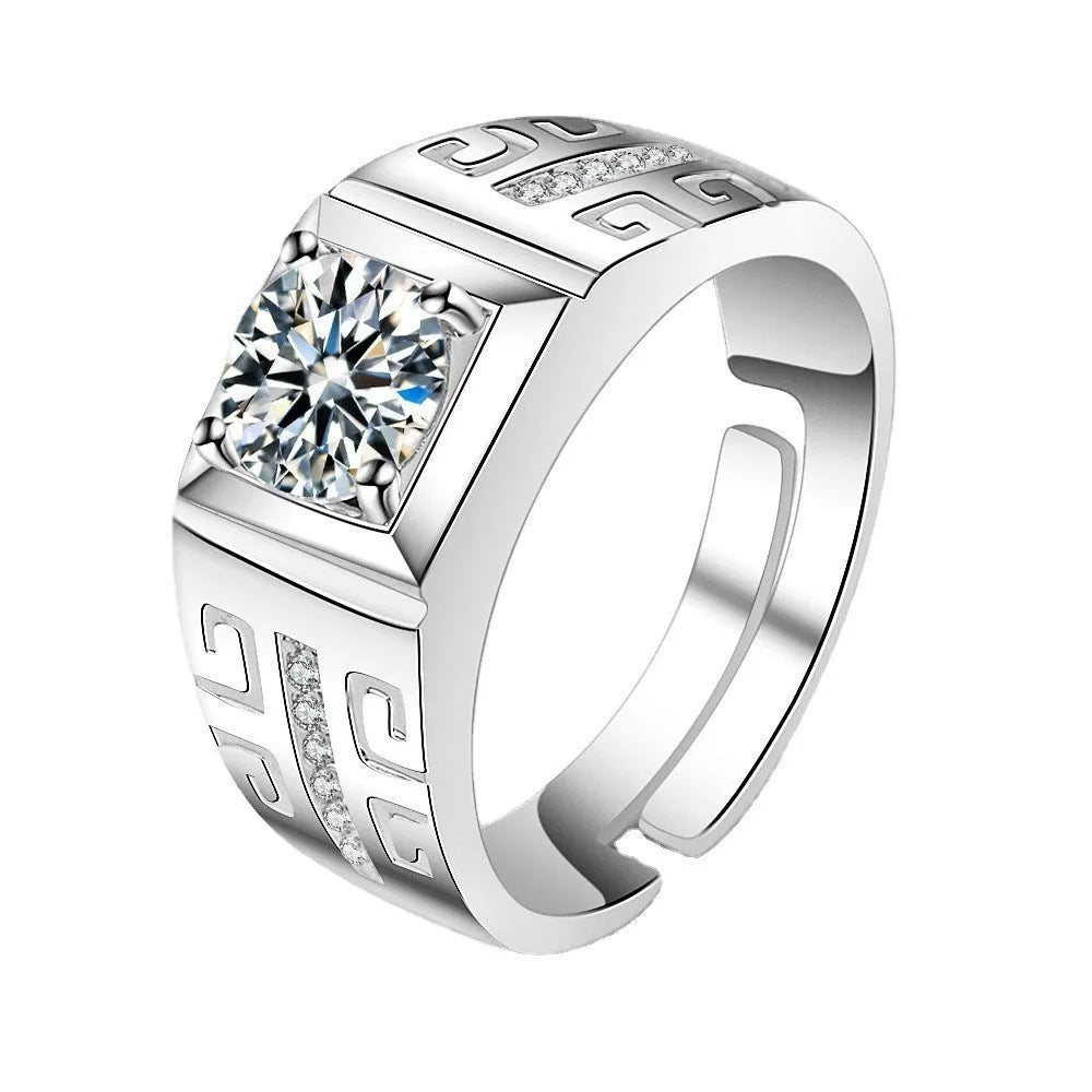 Large square diamond men's ring made from copper with an adjustable band.