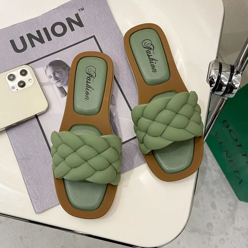 Women's casual plaid beach sandals with thick anti-skid PVC sole, shown in multiple colours