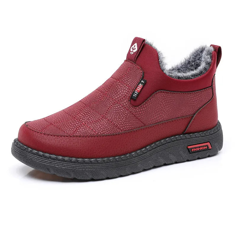 Women's black casual flat cotton boots with synthetic leather upper and rubber soles