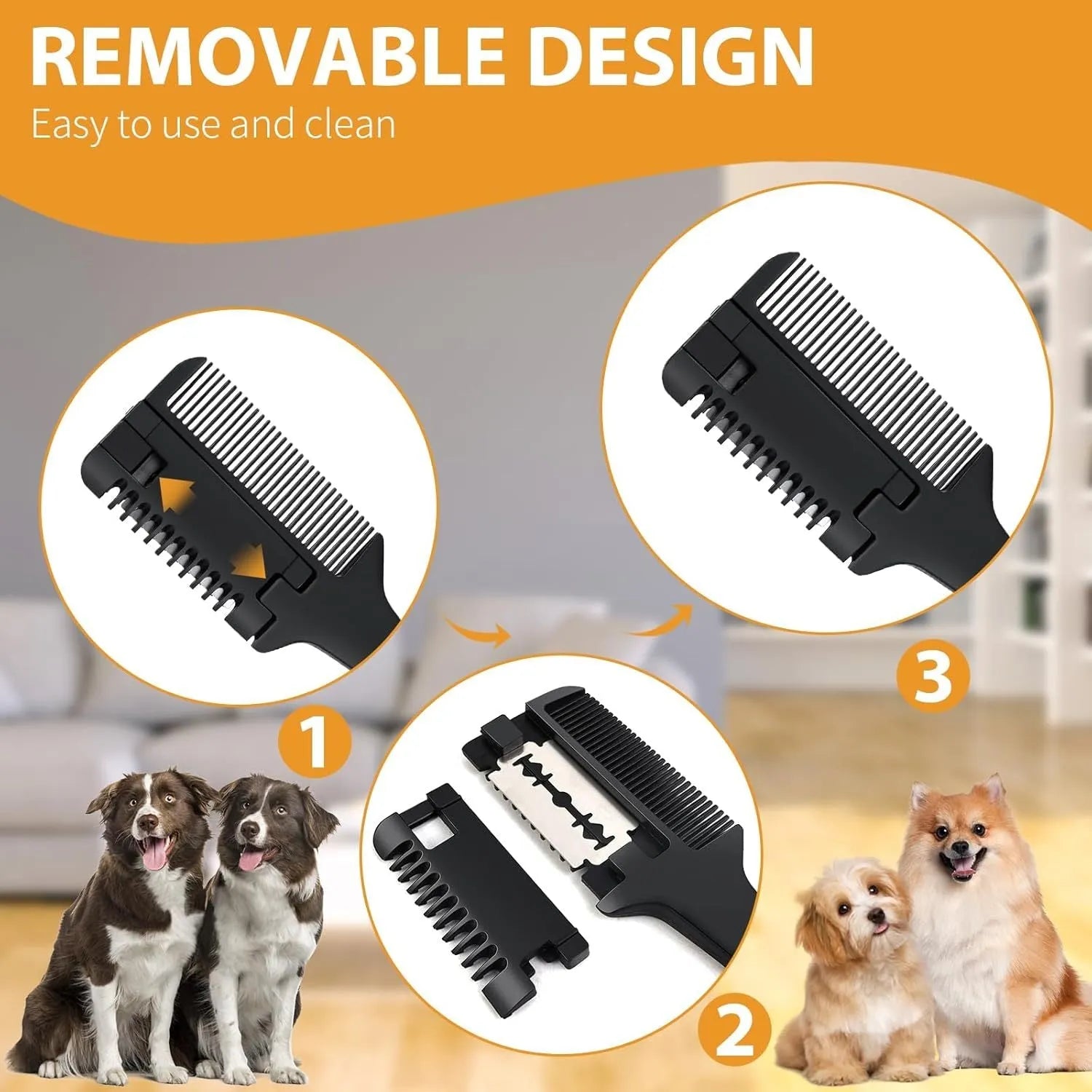 Pet razor comb with integrated trimmer blade and pack of ten replacement blades
