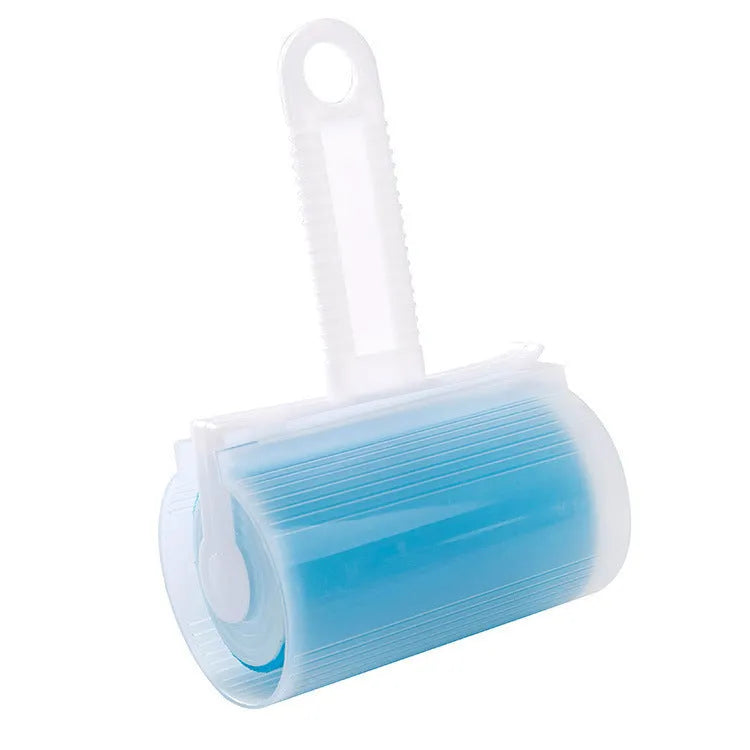 Blue washable reusable lint roller with cover for removing pet hair from fabrics