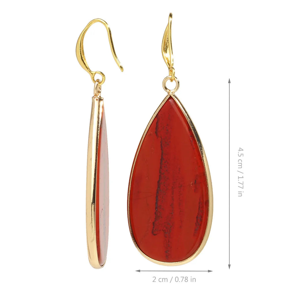 Vintage long drop earrings made from Tigereye stone with water droplets design