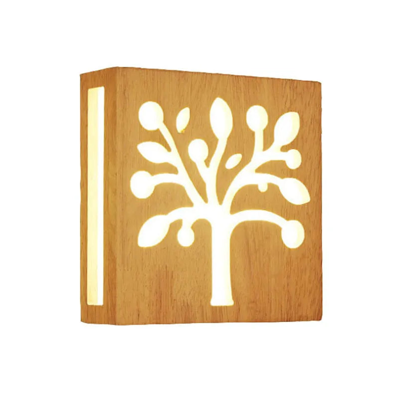 Creative solid wood happiness tree pattern wall lamp modern minimalist Japanese LED wall light for living room
