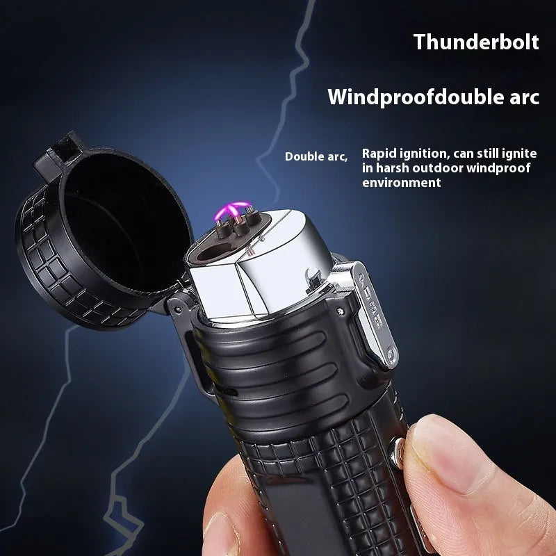 TH727 multifunctional metal flashlight lighter in camouflage, red, black, blue, and yellow colour options