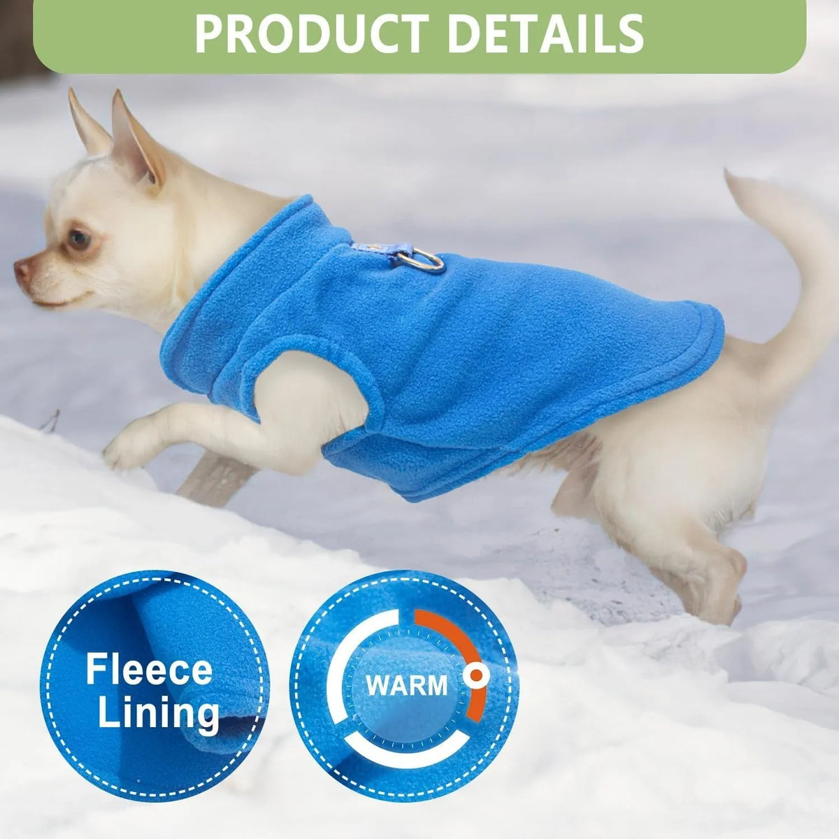 2 pack fleece dog sweater with leash ring, turtleneck pullover for small dogs, S to XL