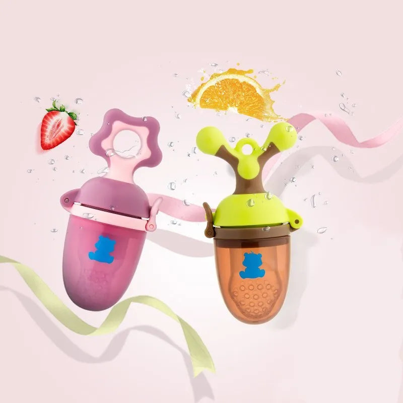 Green or purple baby bite trainer made from food-grade polypropylene with BPA-free silicone