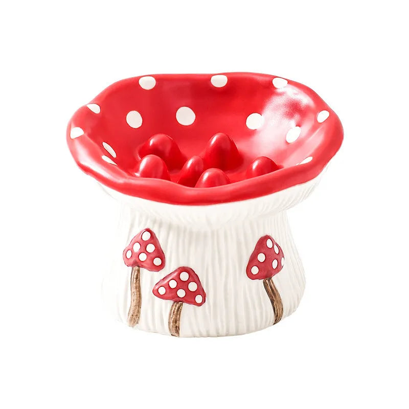Creative mushroom-shaped tall pet bowl for cats and dogs as slow food or water bowl