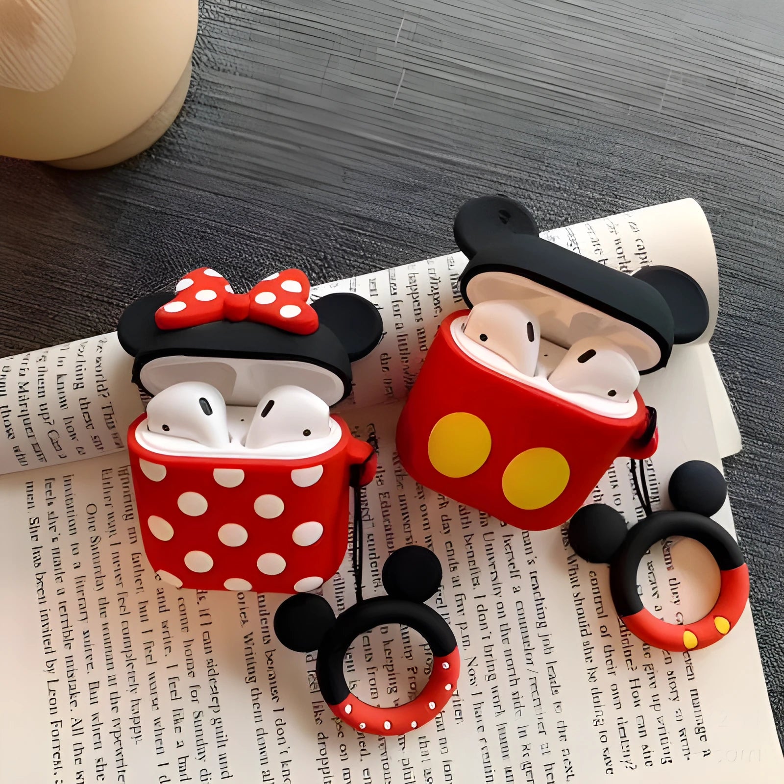 Silicone back cover case for AirPods 1 and 2 with cartoon wave point design in blue