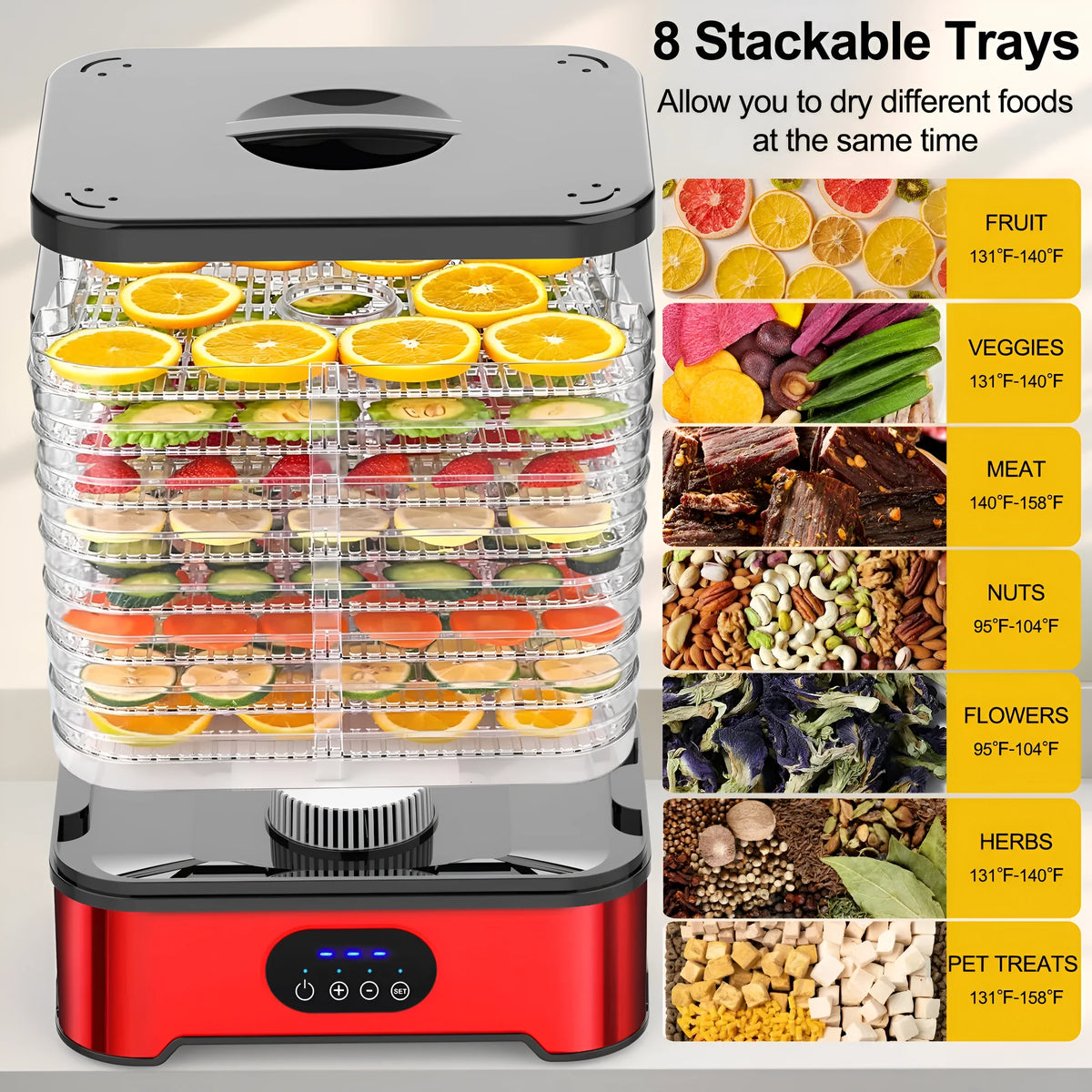 8-Layer Food Dehydrator with 400W Power and Dual Voltage for Household ...
