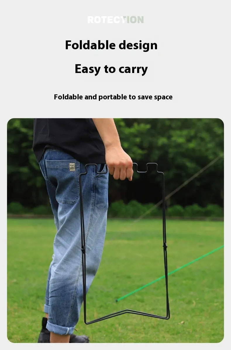 Silver folding garbage bag bracket made from stainless steel for camping and household waste management