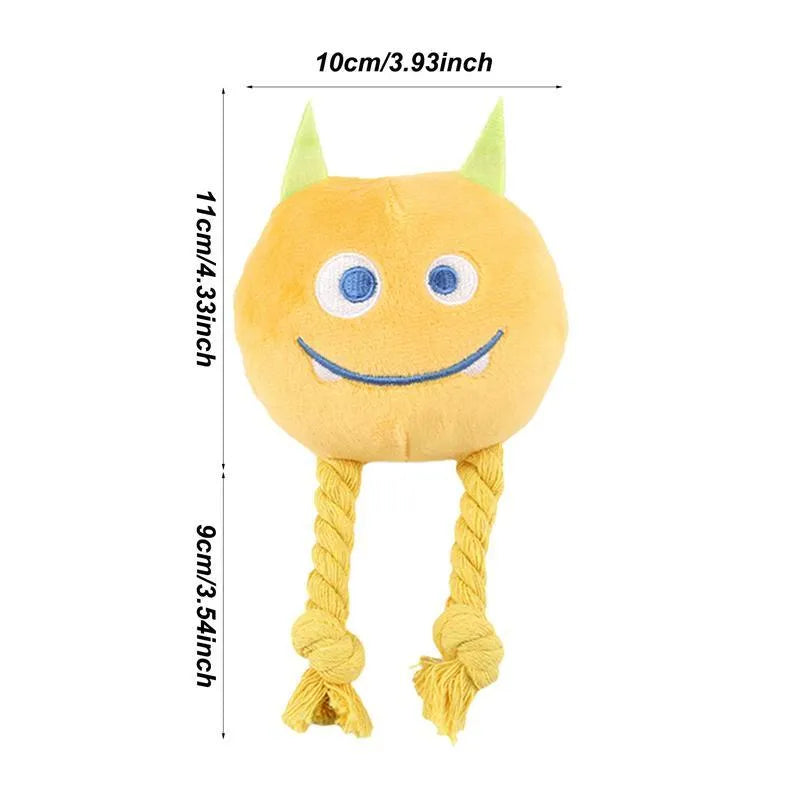 Blue or yellow cotton rope dog squeaky toy with knot design for teething and interactive play