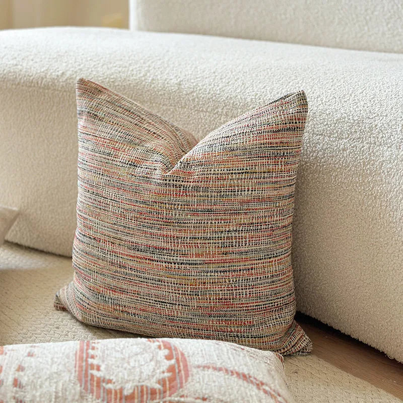 American-style jacquard cushion cover with yarn-dyed paisley floral pattern in amber colours for sofa backrest