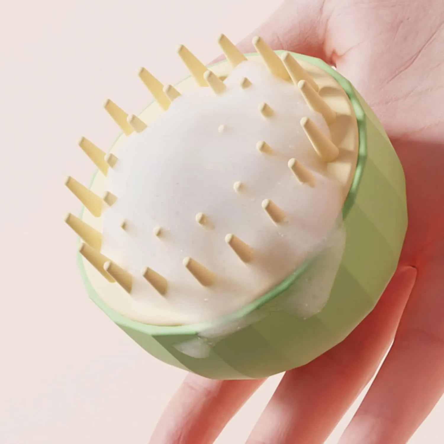 Green pet bath brush with drainage holes for dog and cat washing and massaging