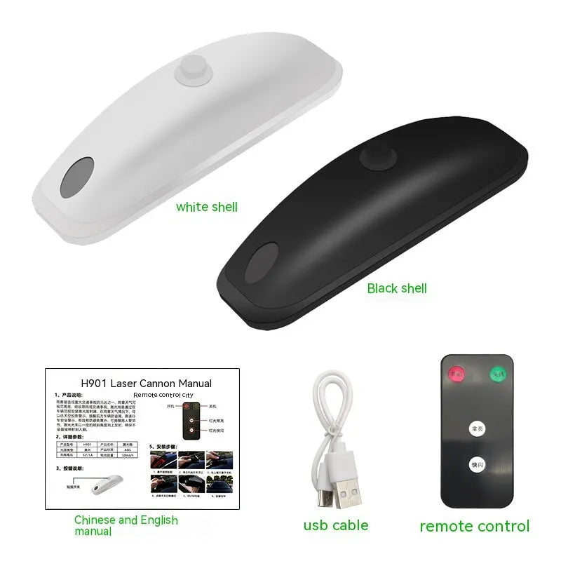 Vehicle-mounted remote control laser pilot lamp with USB cable and ABS housing in black or white