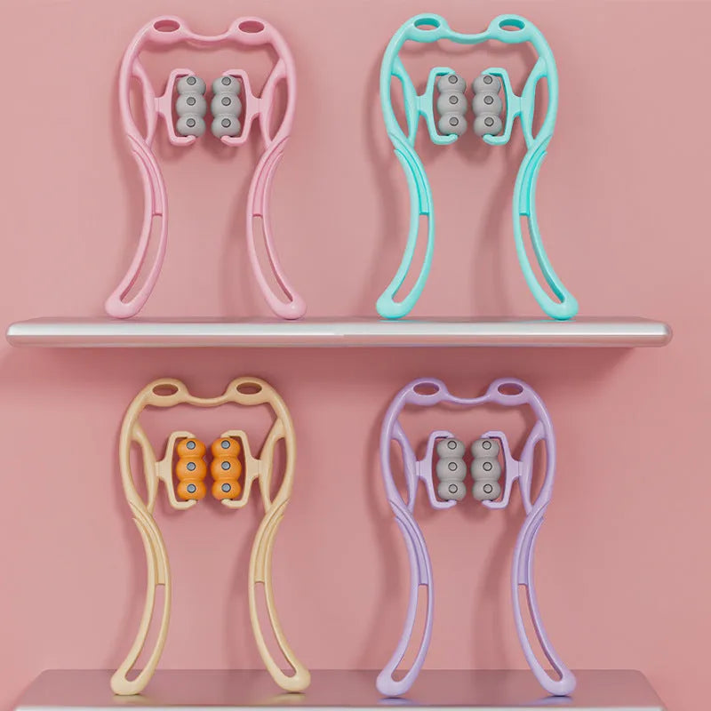 Magnetic therapy neck massager manual clip with twelve magnets in plastic, shown in blue, orange, pink or purple