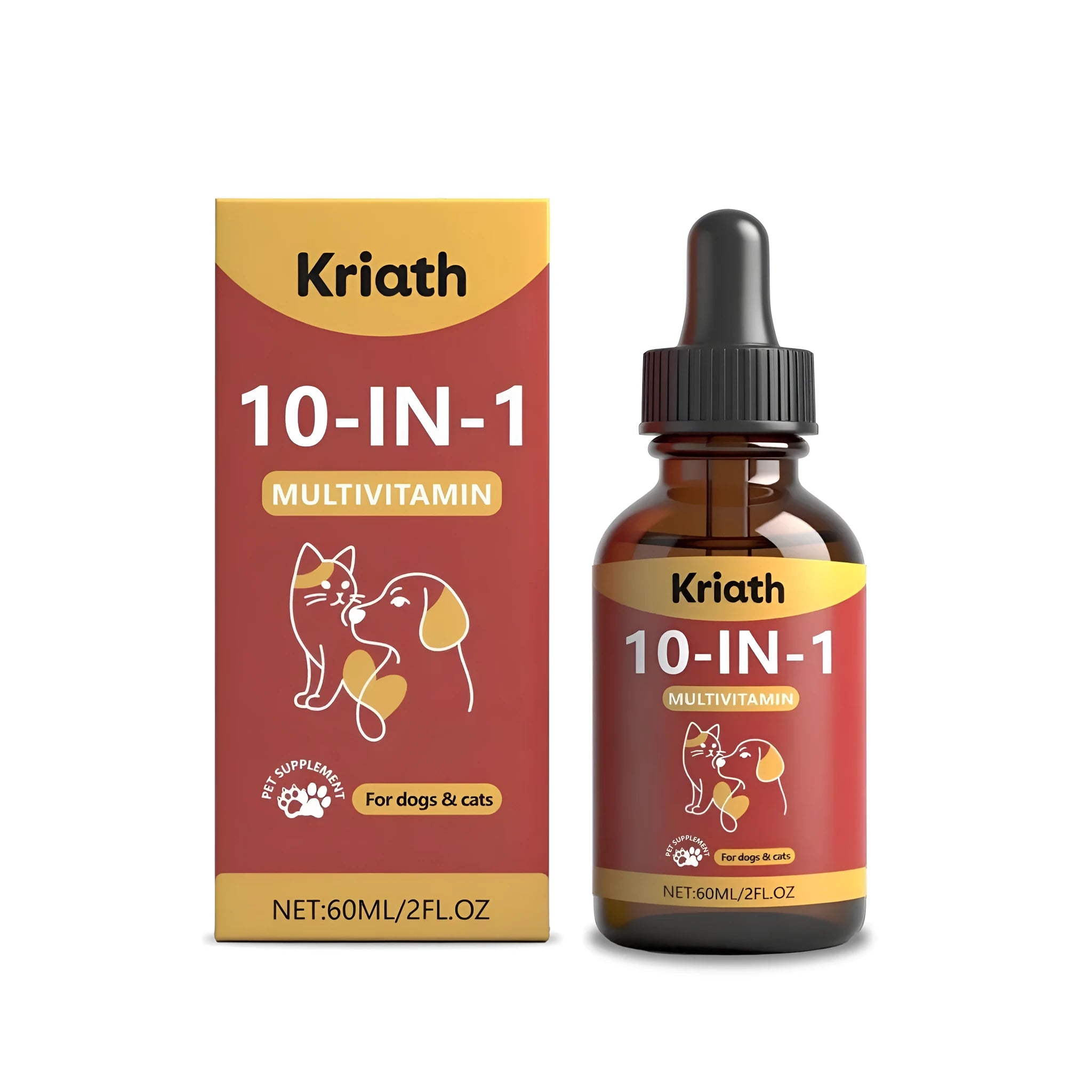 60ml bottle of pet multivitamin oral liquid supplement for dogs and cats with glucosamine and cranberry.