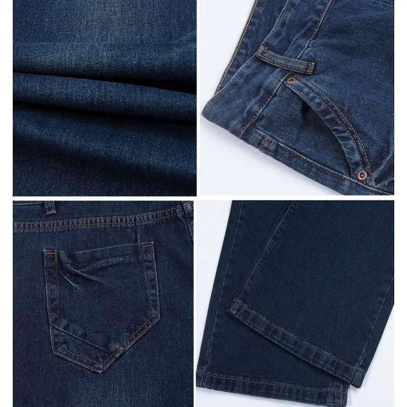 Men's loose straight-leg wide-leg flared jeans in polyester fabric solid colour blue
