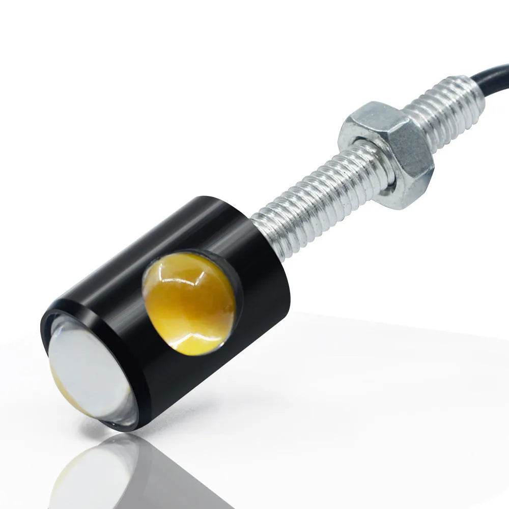 Aluminium shell license plate light for GM cars and motorcycles, shown in white, red, blue, ice blue, or yellow