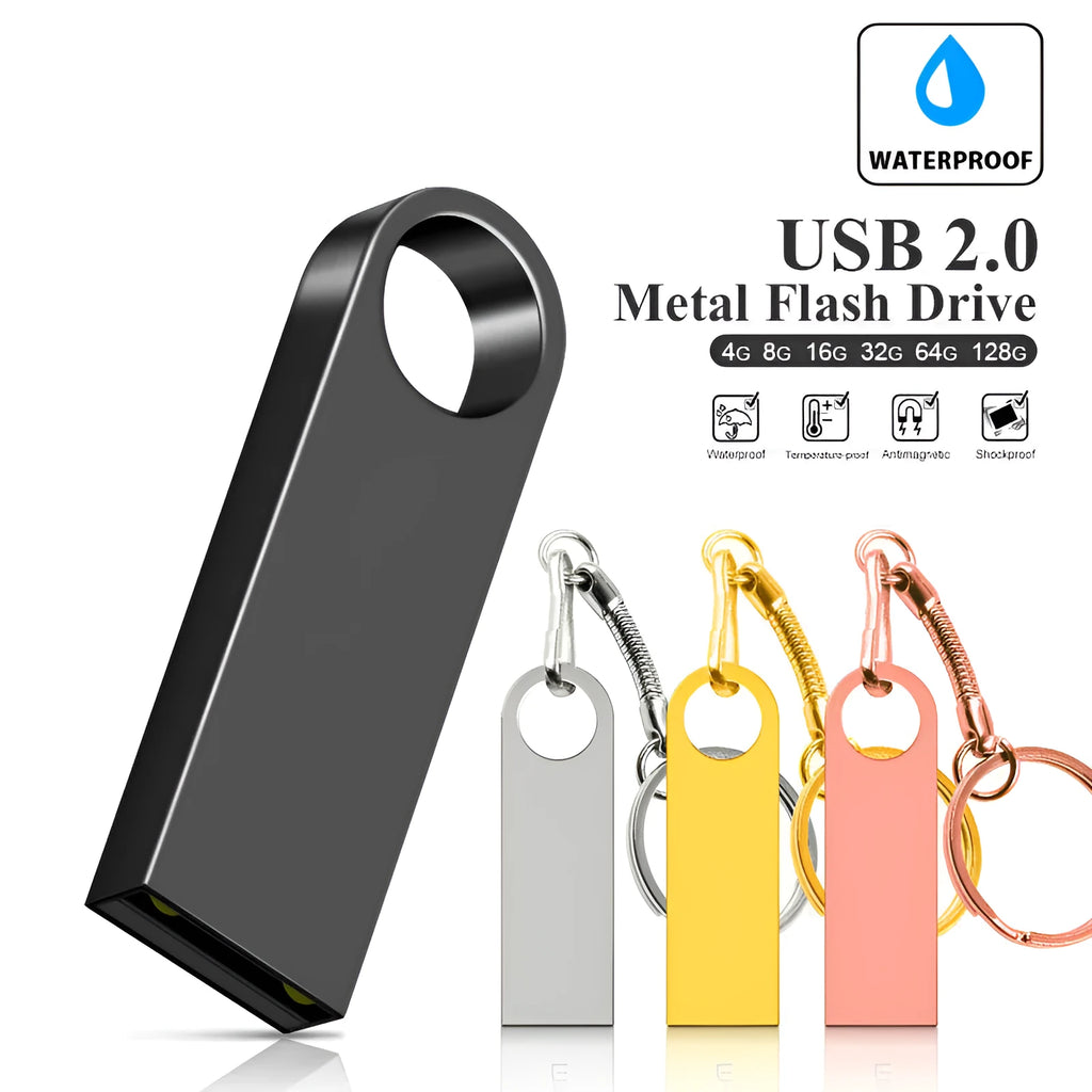 Metal USB flash drive in black with USB connector and metal casing