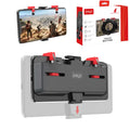 Black mobile phone game trigger stand with adjustable metal trigger and telescopic fixing clip