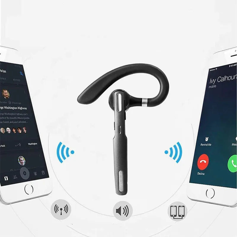 Black mono Bluetooth headset with over-ear hook and active noise cancellation, IPX6 waterproof rated
