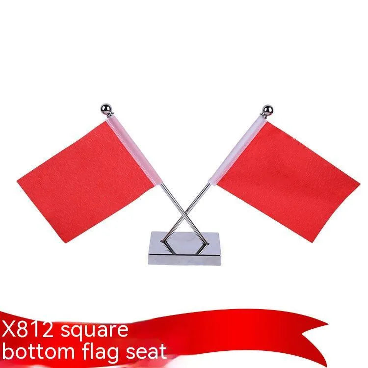 Metal telescopic rod car dashboard decoration with red polyester flag and multiple stand base options
