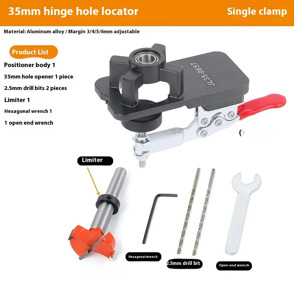 35mm hinge tapper punch locator with aluminium body, 35mm hole opener and 30mm maximum cutting depth