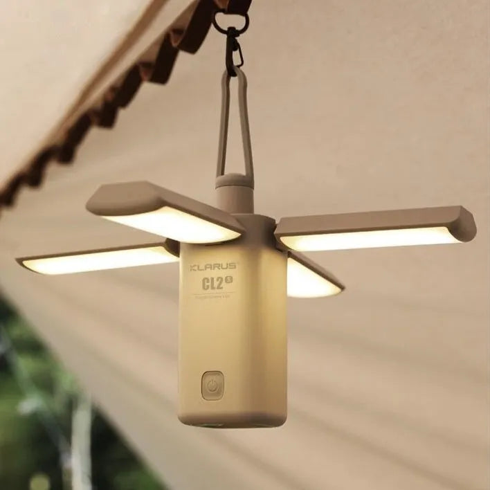 Green and white rechargeable LED campsite lamp with charging cable