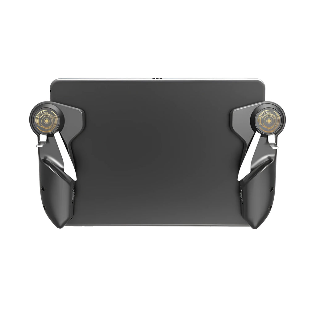 Black six-finger PUBG mobile gaming controller for iPad and smartphones with adjustable triggers