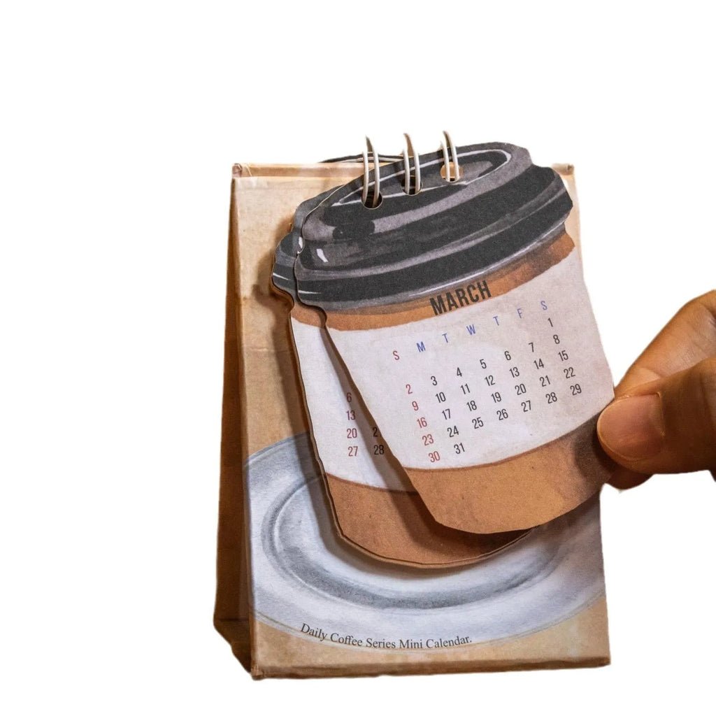 2025 mini desk calendar showing Coffee Time design with simple modern styling