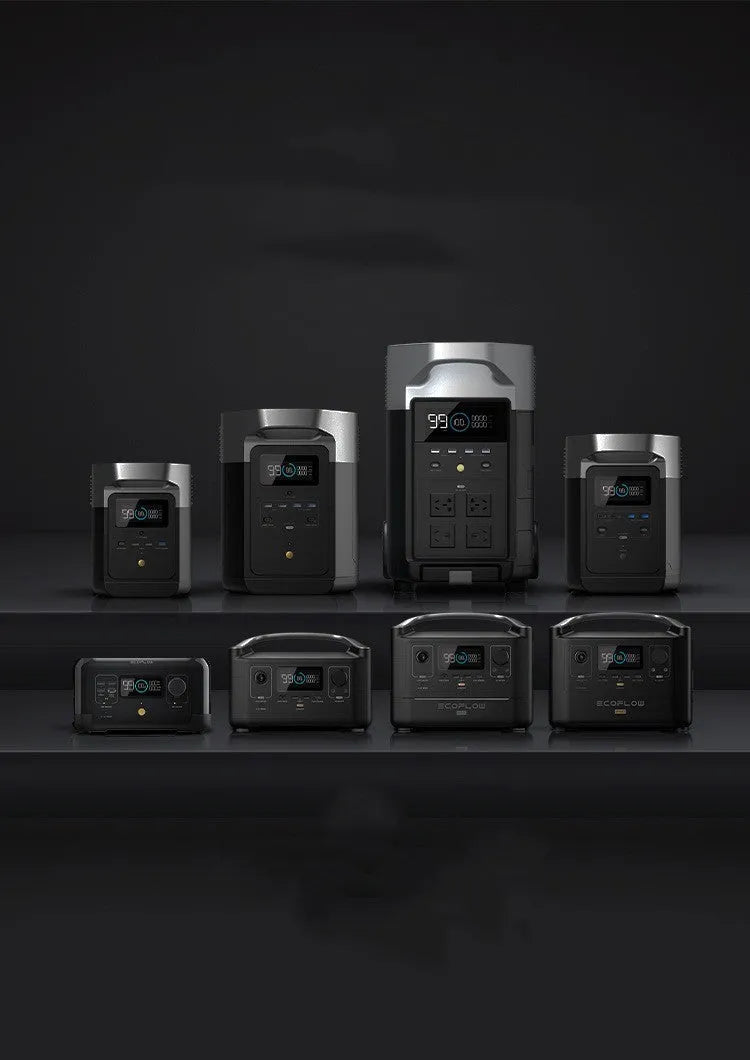 Rui Pro 720Wh portable power station showing front panel with AC sockets, USB ports, and display screen.