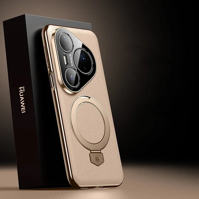 Magnetic rotating bracket phone case in Obsidian Black for Huawei Pura with frosted finish