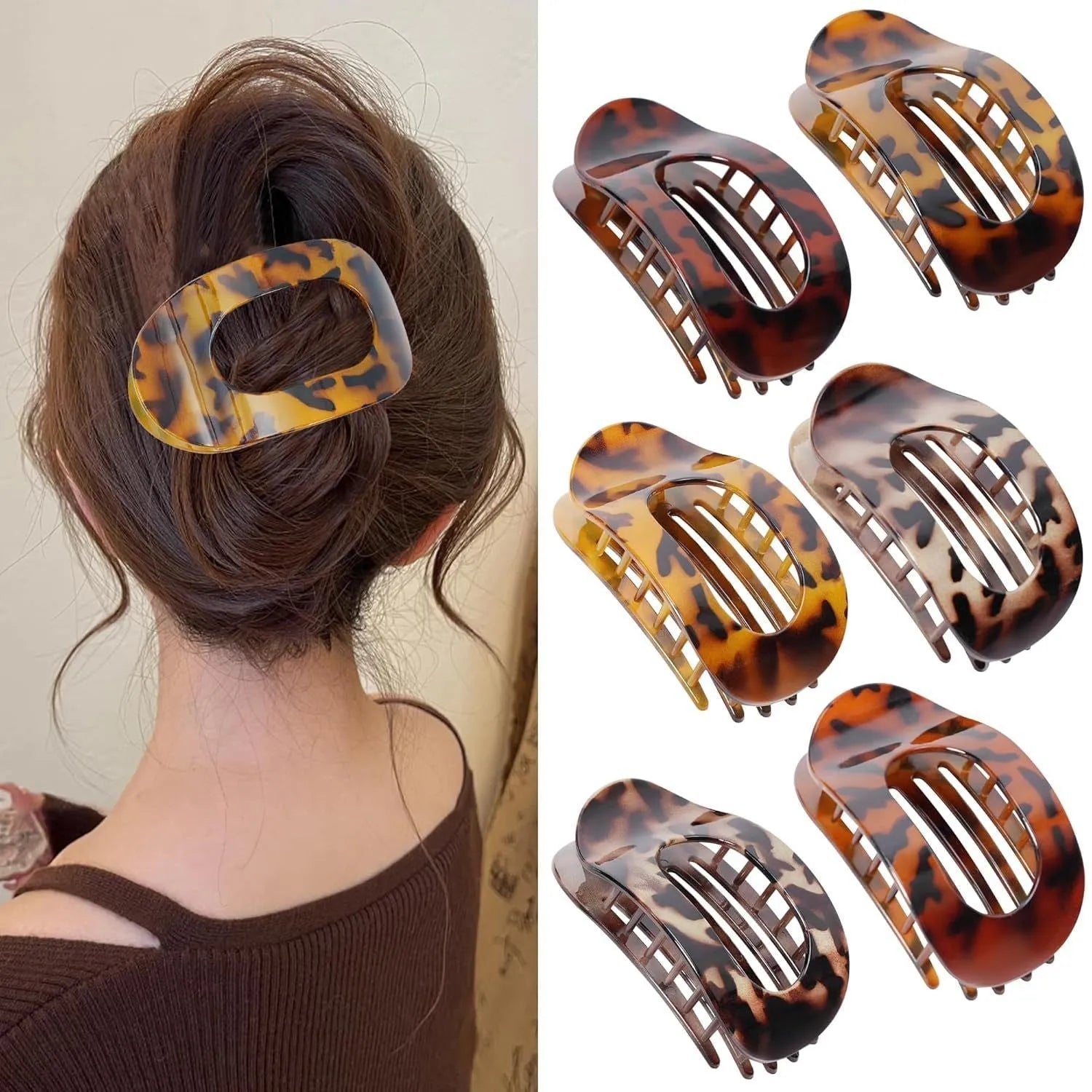 Six nude-coloured plastic hair clips with frosted grip and pointed toe design arranged on white background