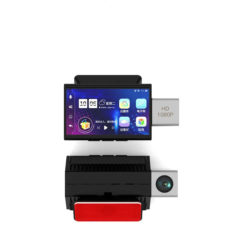 Black 4G front and rear dash camera with touch screen and dual lenses for vehicle recording