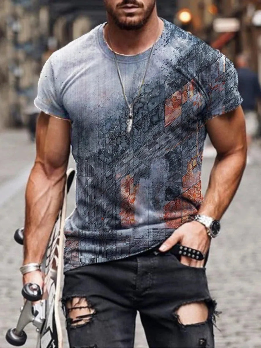 Men's camouflage print short-sleeved T-shirt in loose fit milk silk fabric