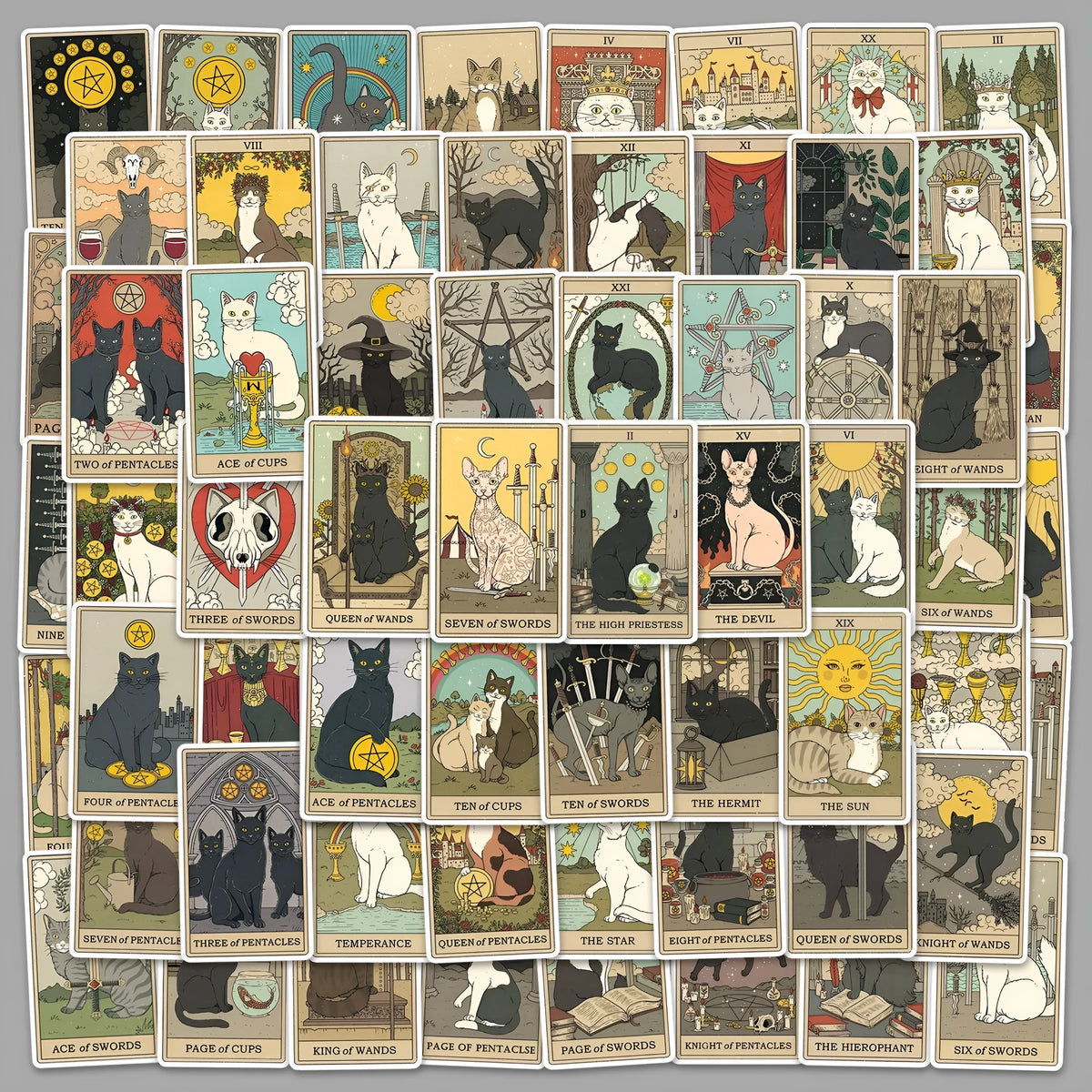 78 tarot card waterproof luggage stickers in cute style, offset printed, colour 78 tarot cards-535