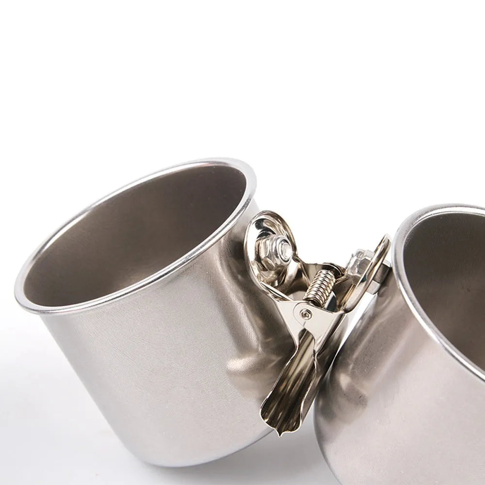 Stainless steel outdoor bird feeder in natural metallic finish, shown in three size options.