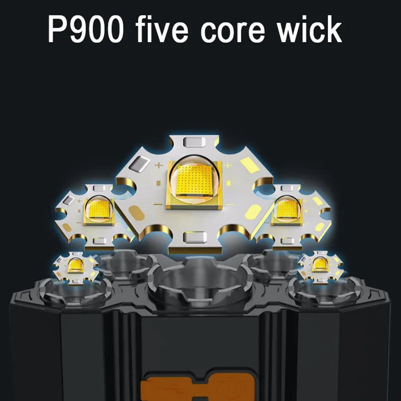 Black PVC head-mounted LED miner's lamp with adjustable strap and 10W long-range beam.