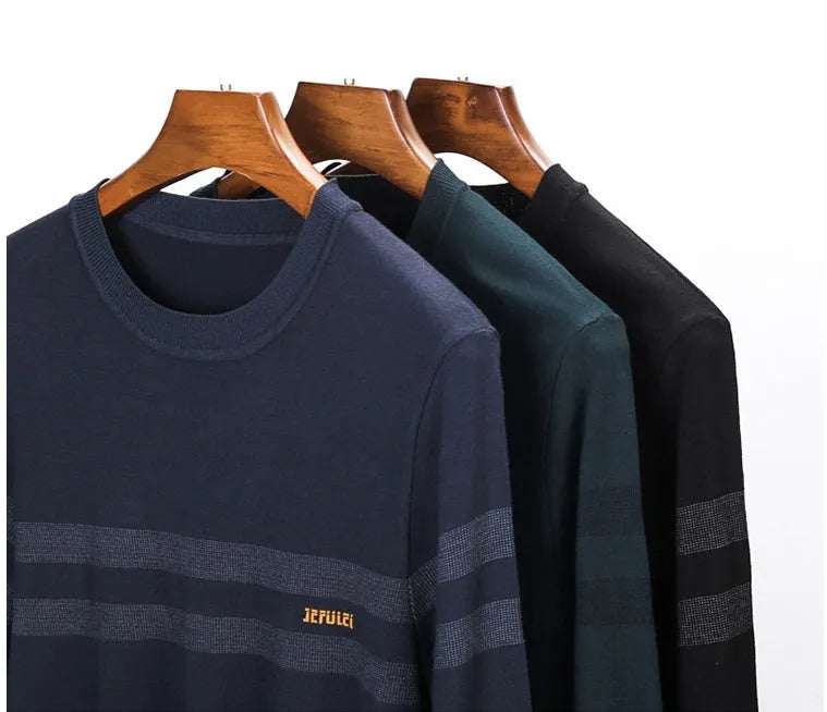 Men's round neck casual viscose pullover sweater in black showing pullover style