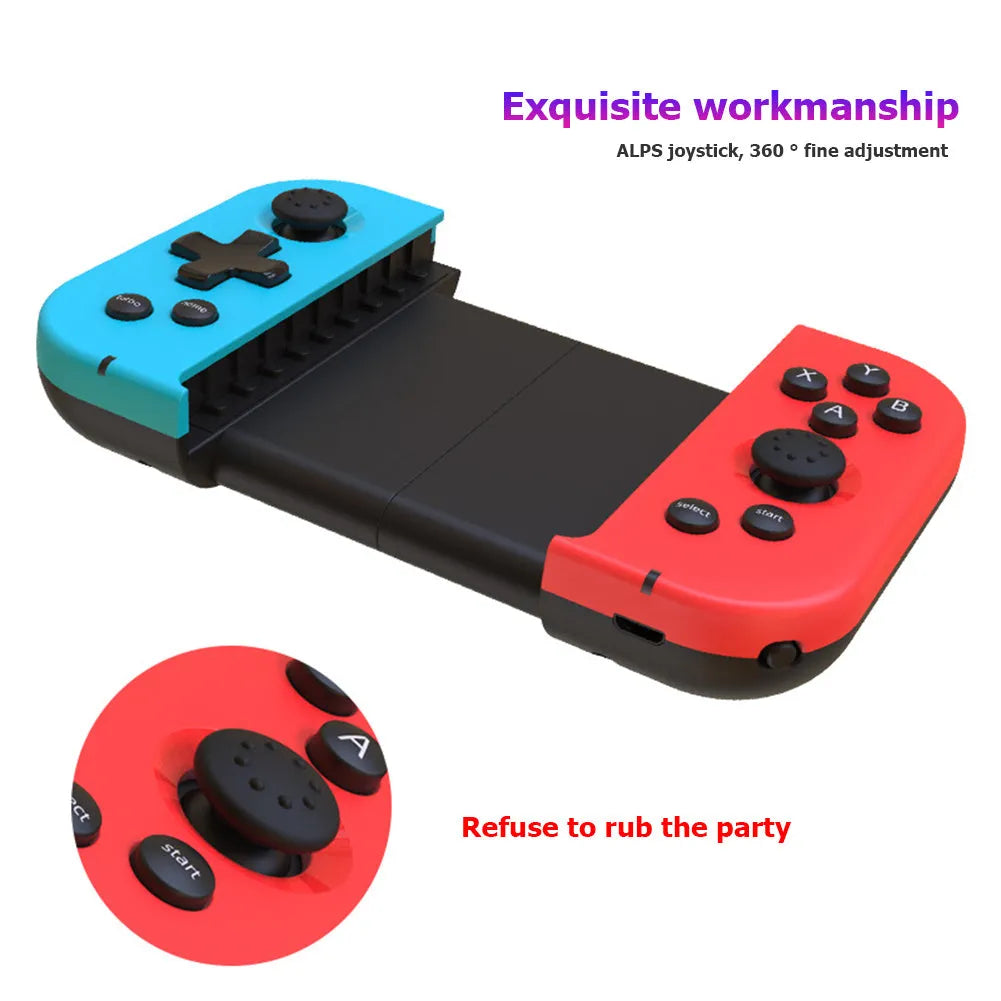 X6 wireless Bluetooth 4.0 telescopic game controller with 19 keys, red and blue colour, for PUBG Mobile on Android and iPhone