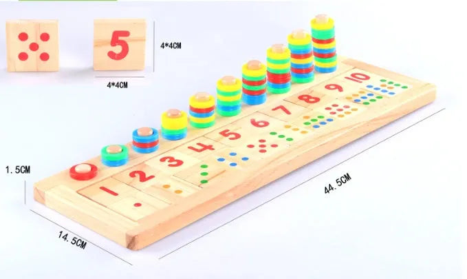 Montessori teaching log board in rubber wood with a plastic ring, packed size 43x14x4.5 cm