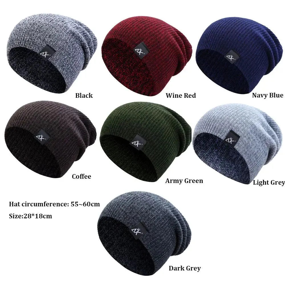 Unisex knitted acrylic beanie in army green on a white background, stretchy 55–60cm fit for outdoor winter use